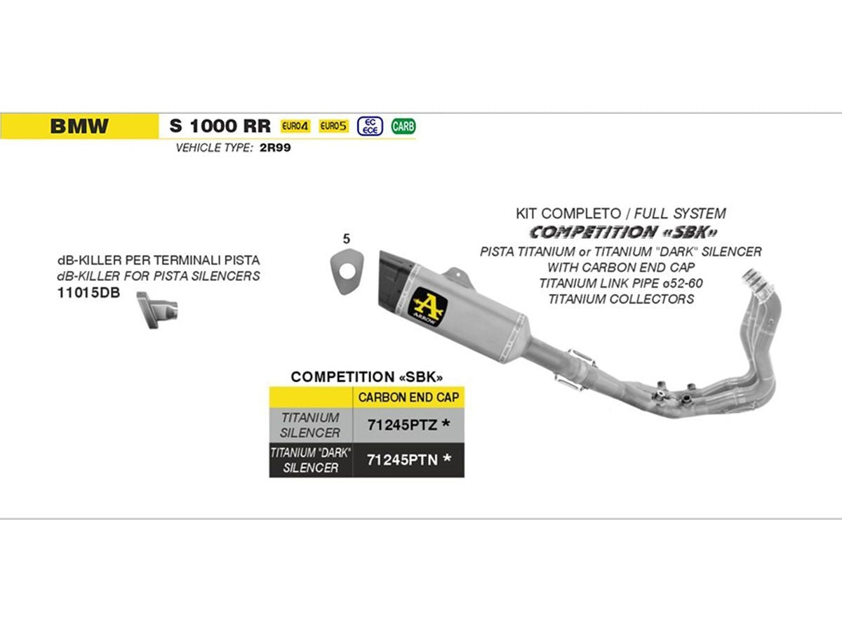 ARROW TITANIUM COMPETITION COMPLETE EXHAUST SYSTEM BMW S 1000 RR 2019-2024