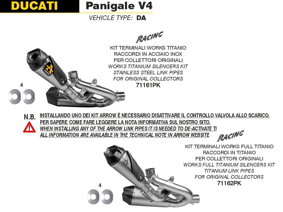 ARROW WORKS TITANIUM SILENCERS RACING KIT DUCATI PANIGALE V4 2018-2025