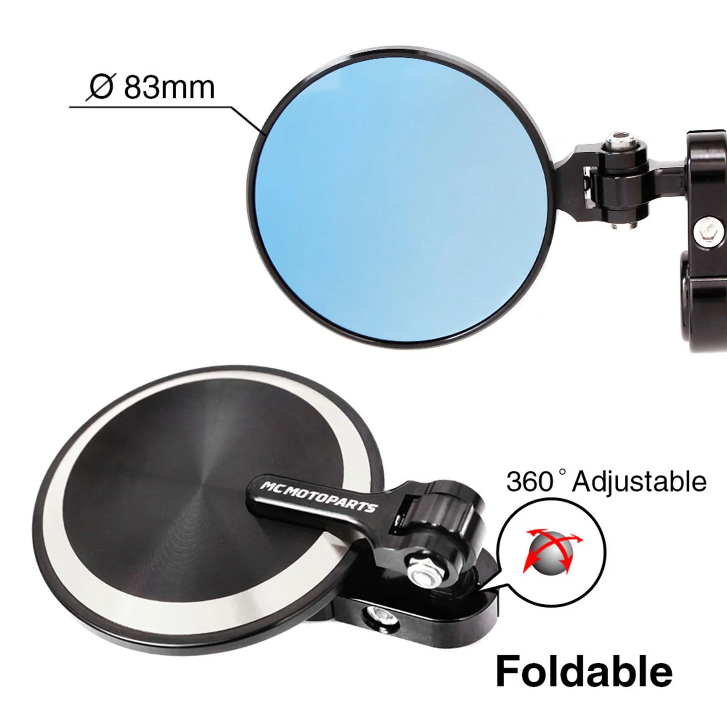 Universal Fit CNC Bar End Mirrors Round Folding Set