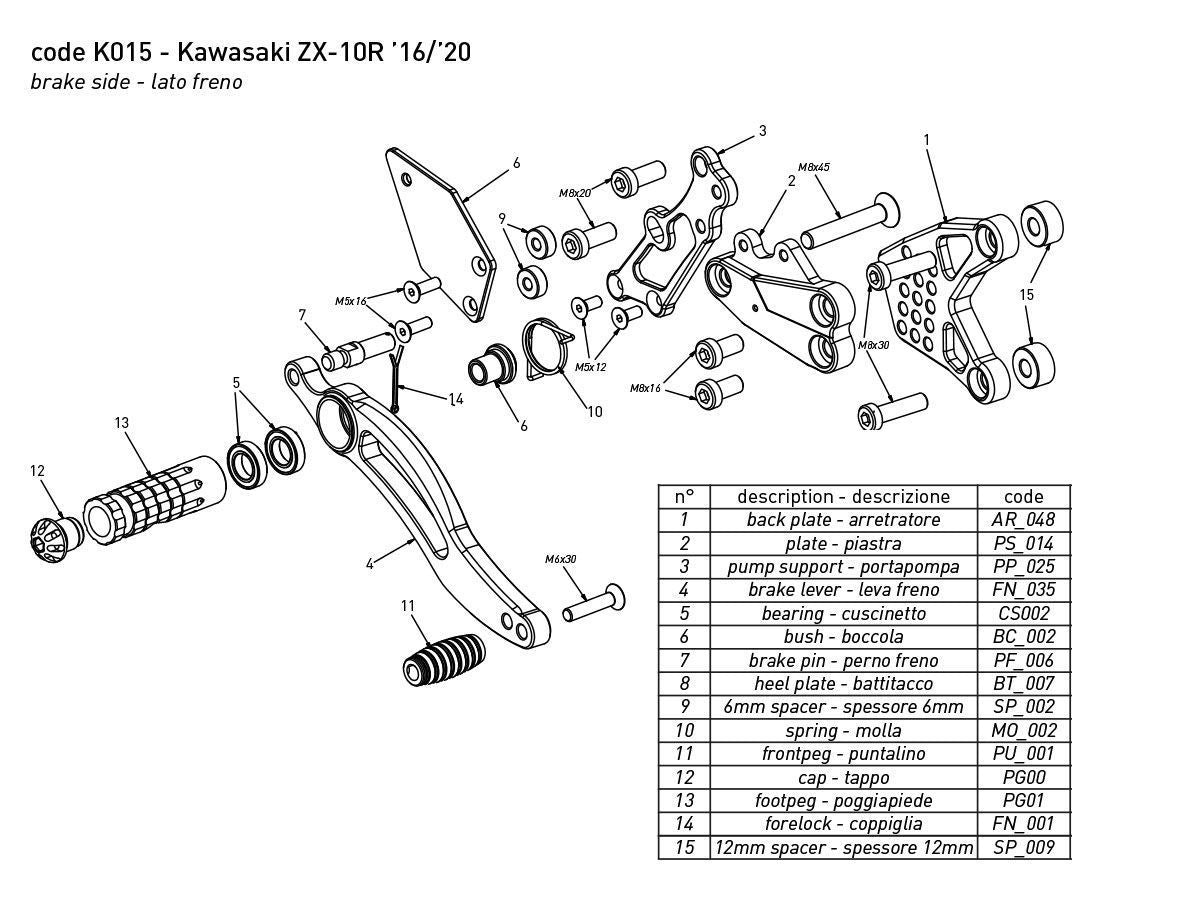 BONAMICI RACING ADJUSTABLE REAR SETS KIT KAWASAKI ZX-10 R 2016-2020