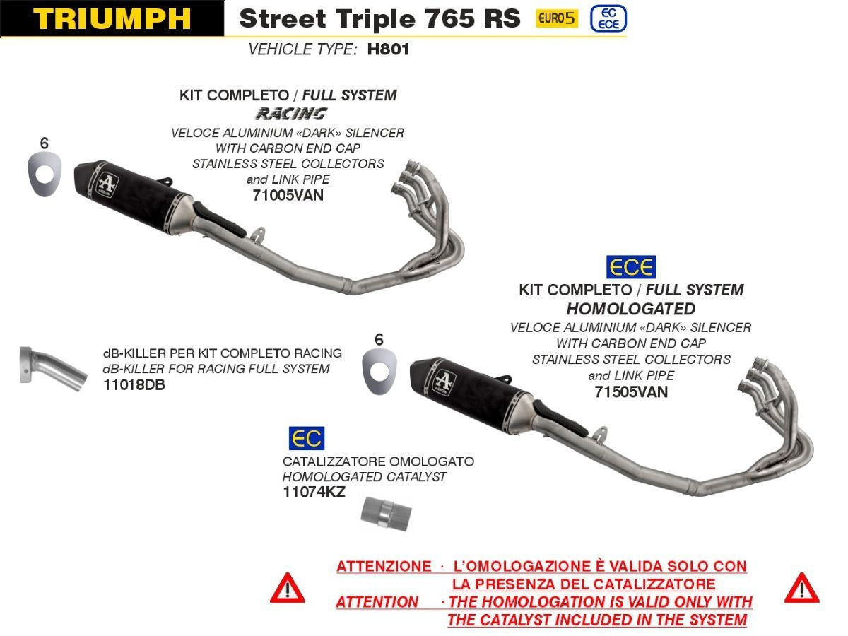 COMPLETE COMPETITION ARROW SYSTEM TRIUMPH STREET TRIPLE 765 RS 2023-2024