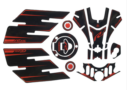 Yamaha R15 V3 Large Tank Pad Combo With Thigh/Knee Pad, T Plate, Ignition Lock Pad & Fork Top Sticker VR46 ME Theme