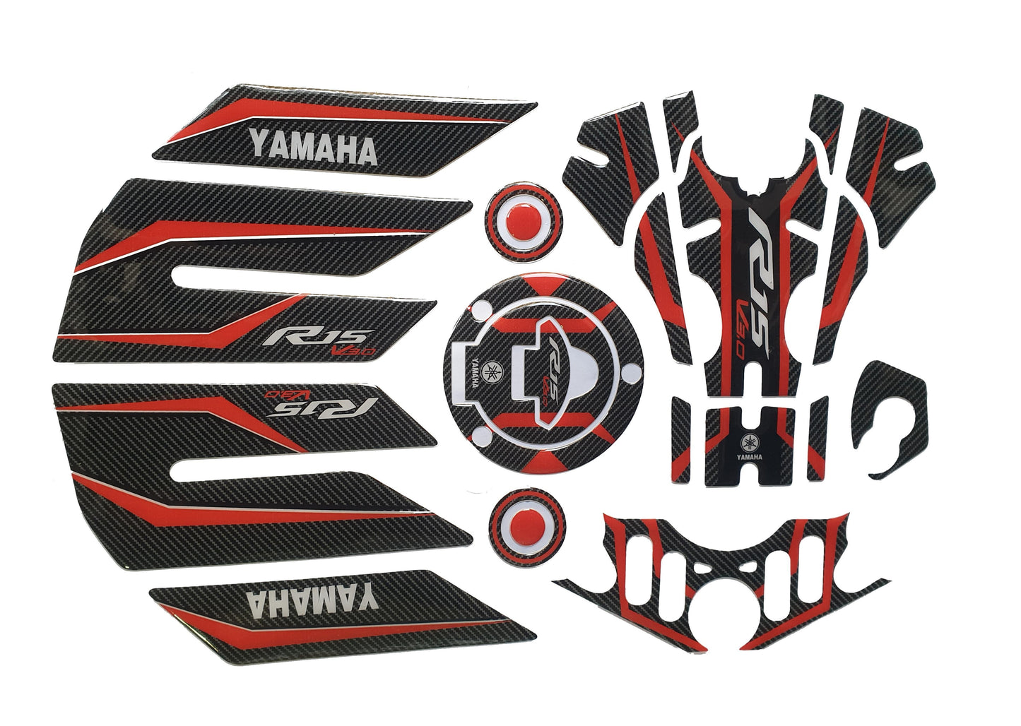 Yamaha R15 V3 Large Tank Pad Combo With Thigh/Knee Pad, T Plate, Ignition Lock Pad & Fork Top Sticker VR46 ME Theme