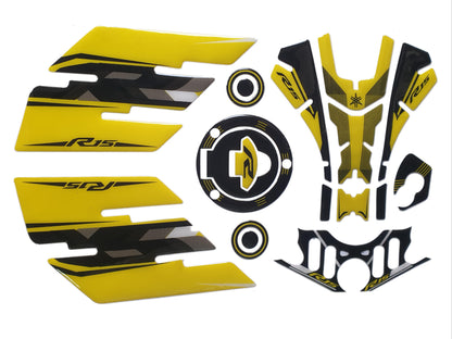 Yamaha R15 V3 Large Tank Pad Combo With Thigh/Knee Pad, T Plate, Ignition Lock Pad & Fork Top Sticker VR46 ME Theme
