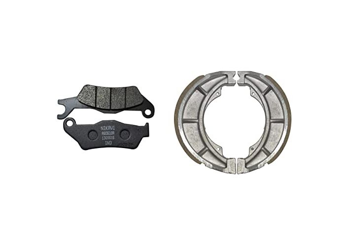 NIKAVI Front & Rear (Combo) Brake Pad + Brake Shoe Set Compatible for Passion Pro (DP2+BSS03)