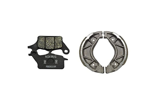 NIKAVI Front & Rear (Combo) Brake Pad + Brake Shoe Set Compatible for Yamaha SZR (DP12+BSS02)