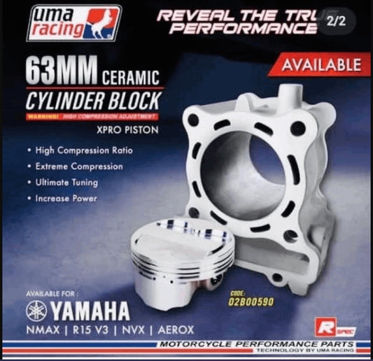 UMA RACING MT15/R15/AEROX CYLINDER BLOCK 63MM X PRO PISTON 02B00590