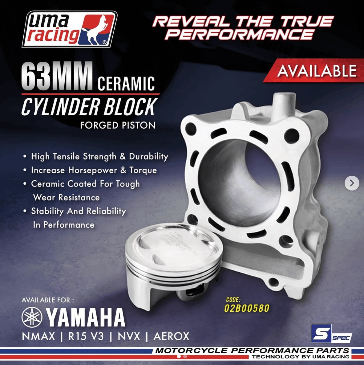 UMA RACING CYLINDER BLOCK KIT 63MM FORGED PISTON AEROX R15V3 R15V4 MT15 02B00580