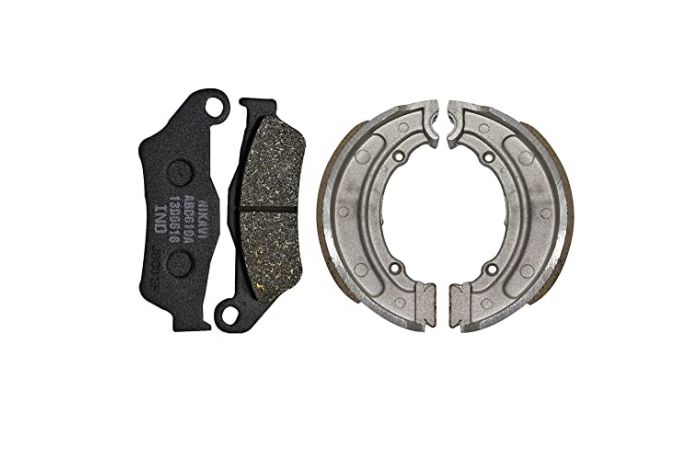 NIKAVI Front & Rear (Combo) Brake Pad + Brake Shoe Set Compatible for Bullet (DP1+BSS11)