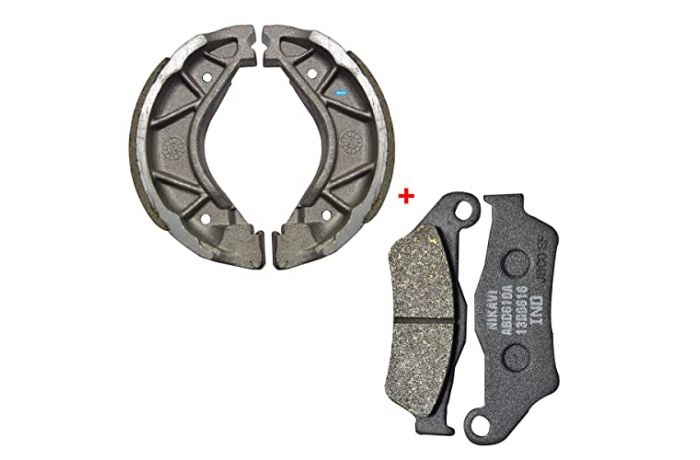 NIKAVI Motorcycle Front & Rear (Combo) Brake Pad + Brake Shoe Set Compatible for Yamaha FZ Old Models (DP1+BSS09)