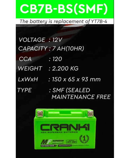 Crank1 Battery For Suzuki DR-Z400, E, S, SM-2000 TO 2019-CB7B-BS - Image 2