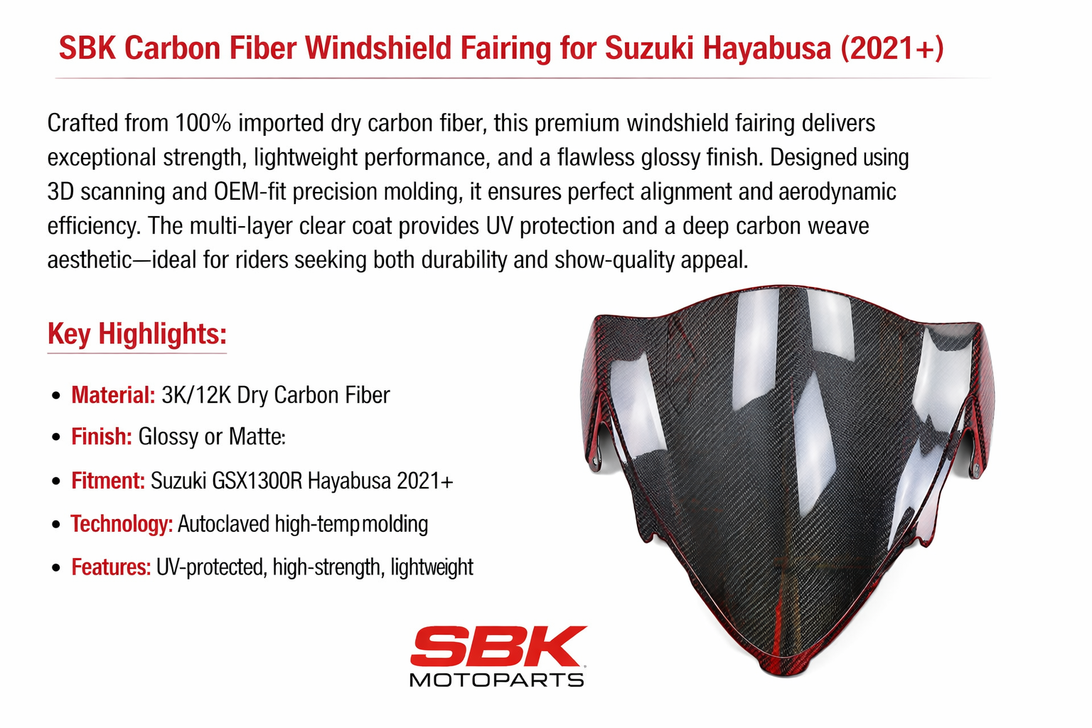 Suzuki GSX1300R Hayabusa 2021+ Carbon Fiber Windshield Fairing - Image 2