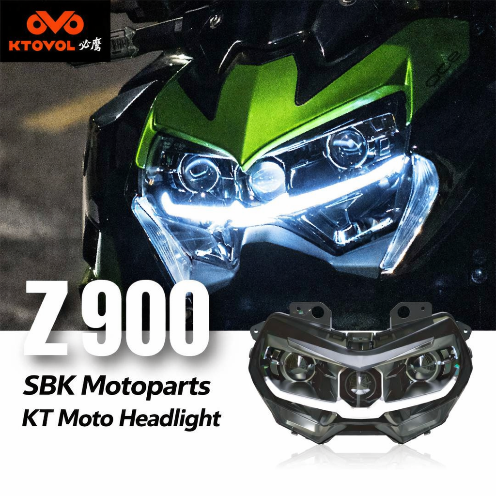 KT Full LED Headlight Assembly for Kawasaki Z900 2020-2024,Z650 ,Z400 , KLR650 RGB daytime running light